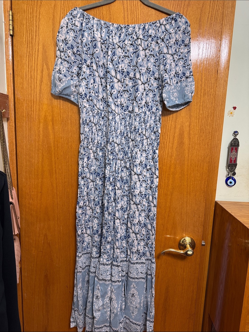 Blue Floral Off-Shoulder Maxi Dress